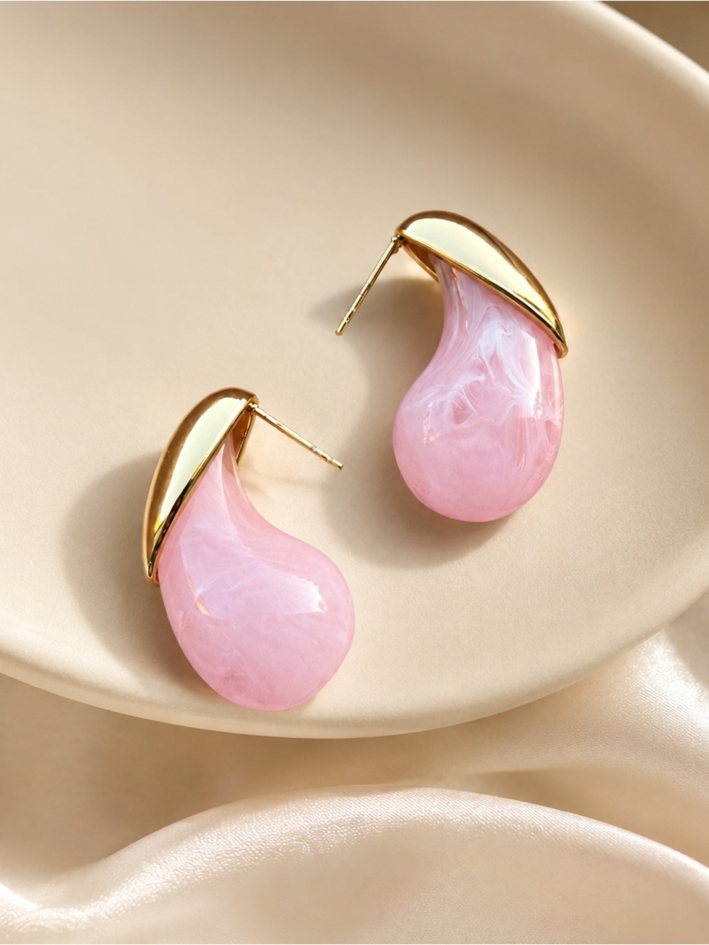 Pink Teardrop Resin Earrings